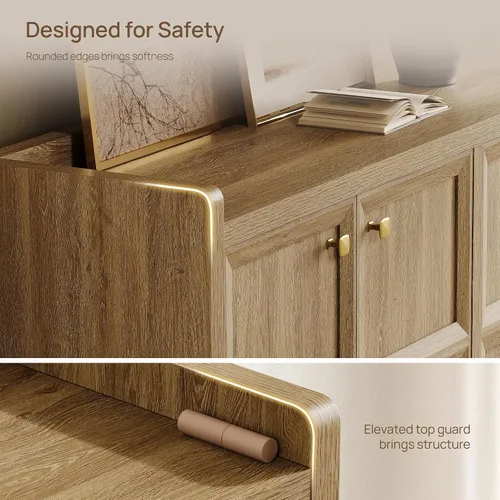 Vista 8 de SICOTAS - Armario buffet de 61.7 pulgadas, aparador de 4 puertas, cocina, sala de estar, roble marrón Geometric Doors & Elegant Gold Handle