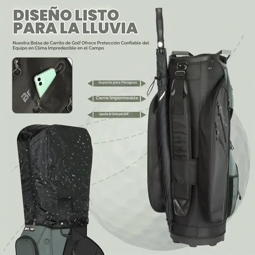 Vista 4 de 15 Way Golf Cart Bag with Organizer Top, Golf Club Cart Bag for Men Negro y Verde