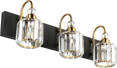 Vista 39 de Ralbay Modernas luces LED de cristal para tocador de baño, 3 luces de acero inoxidable, luces de tocador de cristal sobre el espejo, accesorios