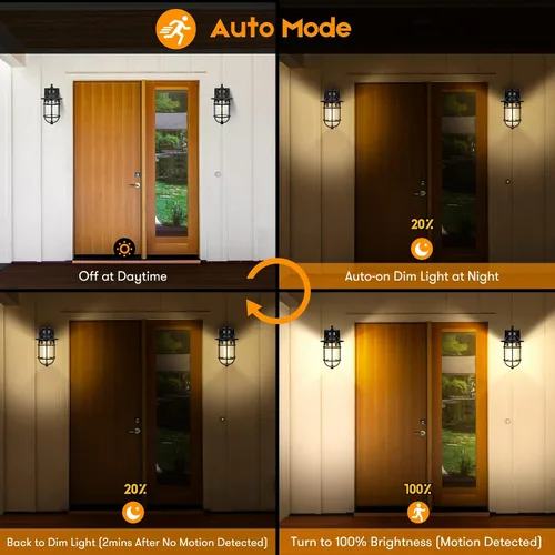 Vista 2 de Farol de pared con sensor de movimiento para exteriores, del anochecer al amanecer, impermeable, con vidrio sembrado, lámpara de montaje en pared