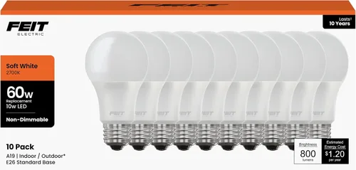 Vista 14 de Feit Electric Bombillas LED A19, equivalente a 60 W, no regulables, 800 lúmenes, base estándar E26, blanco suave de 2700 K, 80 CRI, vida útil de 10
