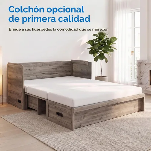 Vista 4 de Mjkone Murphy - Cama con colchón de tres pliegues, cama Queen oculta con estación de carga USB integrada y 2 cajones de almacenamiento, camas Gris