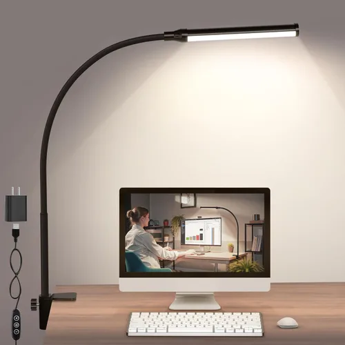 Vista 11 de ShineTech Lámpara de escritorio LED con abrazadera, con clip que cuida los ojos, luz de escritorio con 3 modos de color y atenuación continua