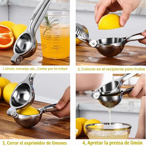 Vista 3 de Exprimidor de limón resistente, exprimidor de cítricos de metal de máximo rendimiento de jugo y prensa manual de lima, herramienta de cocina y bar
