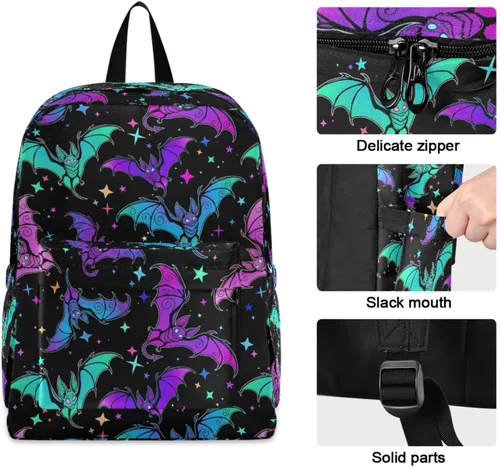Vista 4 de MNSRUU Mochila para estudiantes para la escuela, Halloween, mochila luminosa de murciélagos para laptop, mochila estética para niñas, niños, mochila