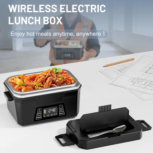 Vista 7 de Carsolt Lonchera eléctrica inalámbrica para adultos, lonchera térmica recargable de 1.2 L para hombres con control de aplicación, calentador