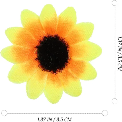 Vista 3 de Uonlytech 100 cabezas de girasol artificiales de plástico, cabezas de girasol pequeñas para decoración de pasteles de boda, fiesta en el hogar
