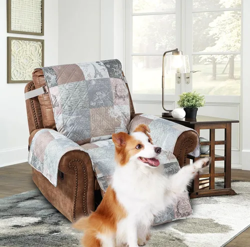 Vista 40 de Brilliant Sunshine Blue Toile Funda Acolchada con Quilted para Silla, 23 pulgadas de Ancho de Asiento, Protector de Muebles Antideslizante, Correa