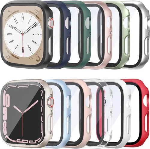Vista 8 de Paquete de 12 fundas compatibles con Apple Watch de 1.575 pulgadas SE 3 SE 2 Series 6 5 4 SE con protector de pantalla de vidrio templado