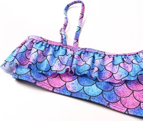 Vista 3 de Jxstar Trajes de baño de dos piezas con volantes de un hombro para niñas, ropa de playa y piscina