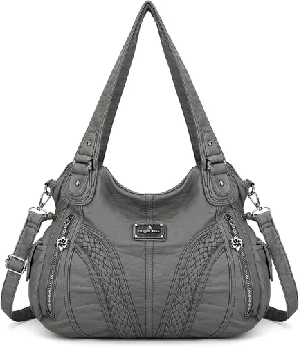Vista 20 de Carteras y bolsos de mano para mujeres, bolso tote de moda, bolsos de hombro con asa superior, carteras tipo satchel de cuero sintético lavado
