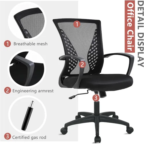 Vista 4 de Silla ergonómica de oficina, silla de escritorio para el hogar, silla de malla con respaldo medio, silla giratoria para computadora, silla ejecutiva