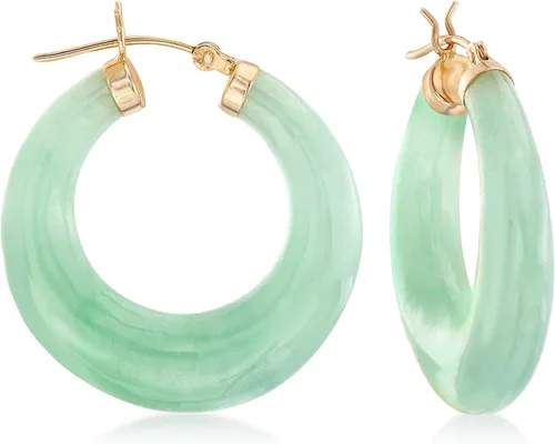 Vista 6 de Ross-Simons Round Gemstone Hoop Earrings in 14kt Gold 1 1/8 inches Blanco