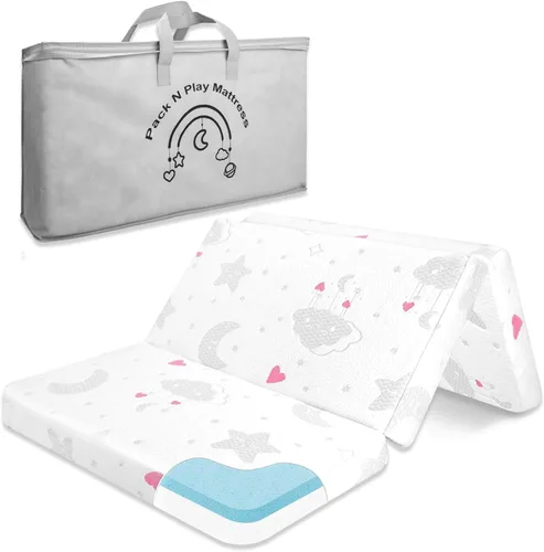 Vista 8 de Colchón Pack and Play, 38 x 26 x 3 pulgadas, Pack N Play, con funda extraíble transpirable, colchones de espuma viscoelástica de doble cara