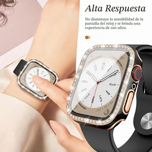 Vista 6 de Goton - Pack de 2 Fundas Bling para Apple Watch con Protector de Pantalla 40mm SE 3/2/1, Series 6/5/4, Funda con Purpurina para Mujer con Diamantes