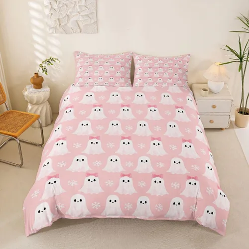 Vista 30 de Funda de edredón con diseño de murciélago, juego de ropa de cama de murciélago negro y naranja, funda de edredón temática de Halloween