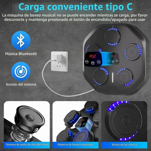Vista 5 de Máquina de Boxeo con Música con Guantes de Boxeo Bluetooth Montada en Pared, Máquina de Boxeo para Entrenamiento y Ejercicio de Punching Adecuada