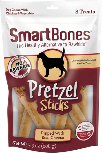 Vista 2 de SmartBones Palitos de pretzel bañados con queso real, 8 unidades, masticables sin cuero crudo para perros, (paquete de 6), conteo: 48