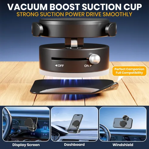 Vista 8 de Soporte magnético de vacío ajustable de 360° para teléfono, soporte magnético de succión al vacío con abrazadera, soporte de teléfono plegable