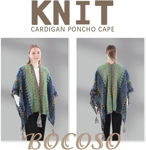 Vista 9 de Capa tipo poncho de punto para mujer, cárdigan de punto con flecos para otoño e invierno