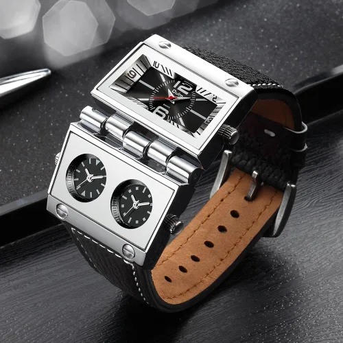 Vista 4 de Reloj analógico militar de gran tamaño para hombre, 3 subesferas con manecillas luminosas, modelo 9525