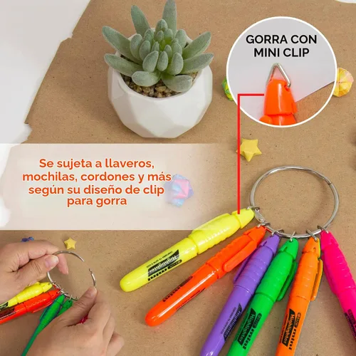 Vista 6 de BAZIC PRODUCTS Mini resaltadores, fluorescentes, punta de cincel, clip de tapa, 5 unidades Colores Asst
