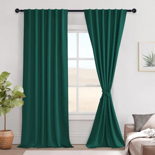 Vista 100 de Hiasan Cortinas opacas negras para dormitorio, cortinas opacas cortas de 45 pulgadas de largo, con aislamiento térmico, bolsillo para barra