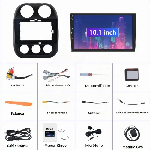 Vista 6 de Radio estéreo de coche de 10.1 pulgadas [2GRAM 32GROM] para Jeep Patriot Compass 2010-2016 con CarPlay Android Auto, Android 13 Player Radio