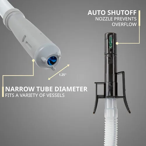 Vista 4 de Bomba de transferencia de combustible automática DEWAY con parada automática, tasa de flujo de 2.4 GPM y alimentación por batería AA, adaptador