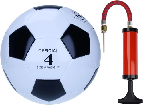 Vista 4 de Balón de fútbol clásico en blanco y negro con inflador, piel sintética cosida a máquina, pelota de entrenamiento y partido duradera, tamaños 3, 4