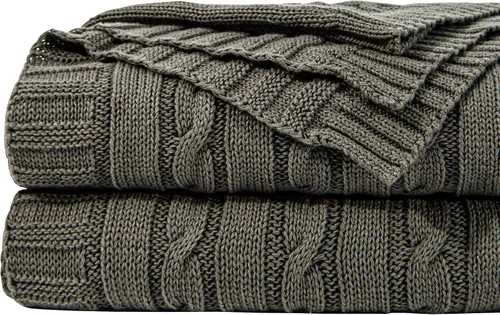 Vista 15 de NTBAY Manta de punto trenzado de 100 % algodón puro, súper suave y cálida de 51 x 67 pulgadas, para sofá, silla, cama, extra acogedora, lavable a