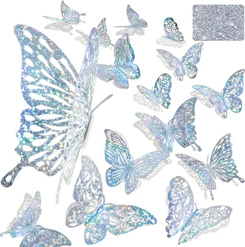 Vista 16 de 60 calcomanías 3D iridiscentes de mariposa dorada para decoración de pared Dorado
