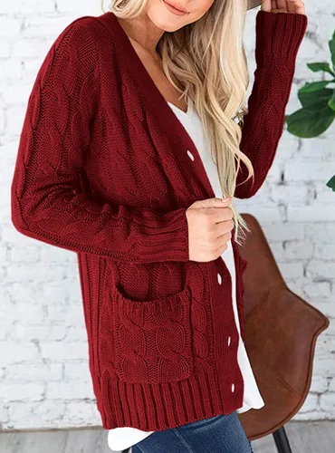 Vista 5 de PRETTYGARDEN Suéteres de mujer con frente abierto, cárdigan de otoño, moda de invierno, con botones, de punto trenzado, grueso, ropa exterior