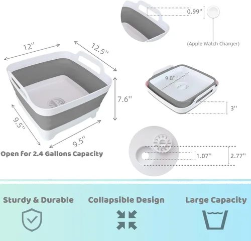 Vista 2 de GIMWA Lavabo plegable para biberones, contenedor portátil de 2.4 galones para fregadero de campamento de caravana, tina de cocina que ahorra espacio