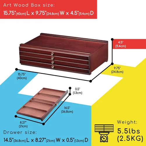 Vista 2 de MEEDEN Caja de almacenamiento de madera de 4 cajones para artistas, organizador portátil de madera de haya multifuncional, caja de madera con cajón