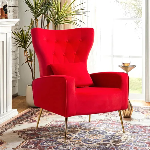 Vista 25 de Silla decorativa de terciopelo con respaldo abatible y cojín lumbar, sillón moderno para sala de estar/dormitorio, silla lateral de recepción