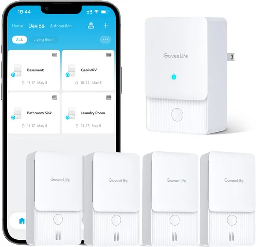Vista 11 de GoveeLife Premium Detector inteligente de fugas de agua 2 con rango ultralargo de 1968 pies, sensor de agua wifi con SMS/Email/APP Push y alarma