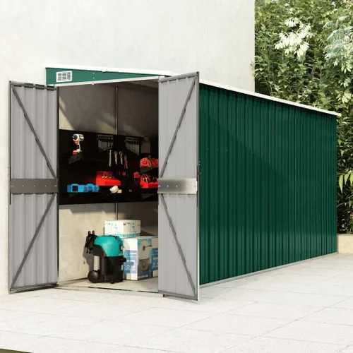 Vista 2 de vidaXL Storage Shed, Wall-Mounted Garden Shed with Lockable Double Doors, Outdoor Storage Shed for Backyard Patio Lawn, Green Galvanized Steel