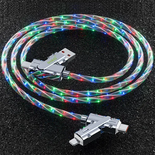 Vista 26 de IHAO Cable de carga multipuerto, 3 combinaciones en un cable USB A a USB C/Micro USB PD, cable de carga rápida iluminado LED que fluye compatible
