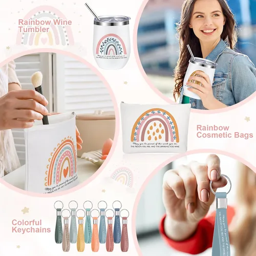 Vista 5 de Bokon Juego de 30 regalos de agradecimiento a los empleados de 12 onzas con texto en inglés "May You Be Proud" Sign Stainless Steel Tumbler Rainbow