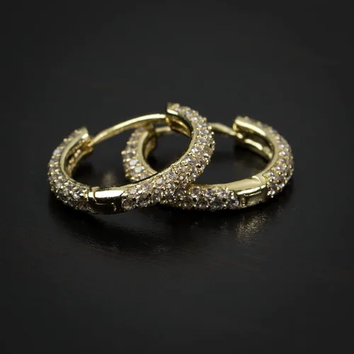 Vista 5 de Aretes de aro delgados para hombre, chapados en oro amarillo con circonita cúbica fina de plata de ley 925, Plata de ley, Circonia cúbica