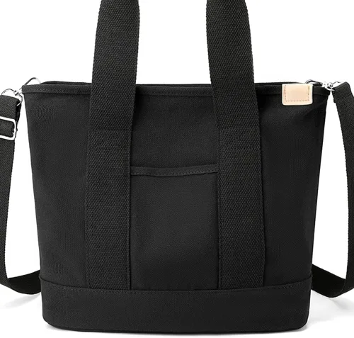 Vista 3 de Bolso de lona con cremallera para mujer, bolso cruzado de lona con asa superior