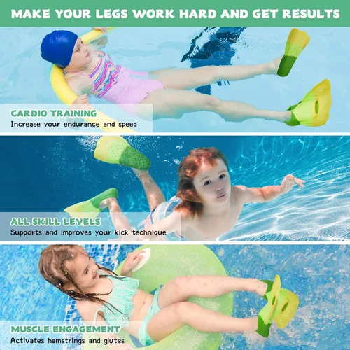 Vista 5 de Aletas de entrenamiento de natación para niños, cómodas aletas cortas de silicona para aletas de natación, tamaño de viaje para niños con bolsa