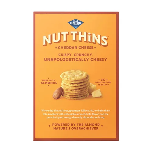 Vista 6 de Blue Diamond Almonds Nut-Thins Galletas Crujientes Sin Gluten, Queso Cheddar, Tamaño Familiar, 7.7 oz