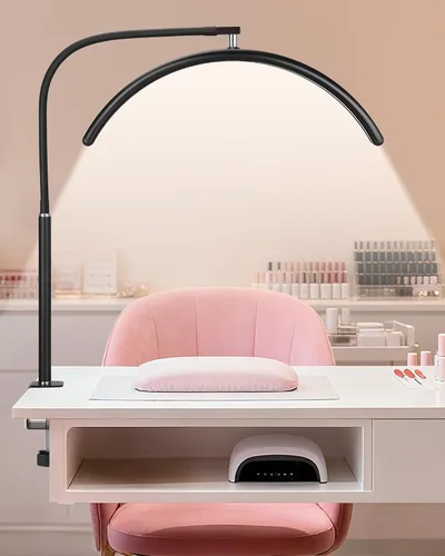 Vista 8 de Half Moon Desk Lash Light with 2X Magnifier, 2-in-1 Dual Arm Gooseneck Clamp Lamp for Eyelash Extension, Shadow-Free Esthetician Light, Adjustable