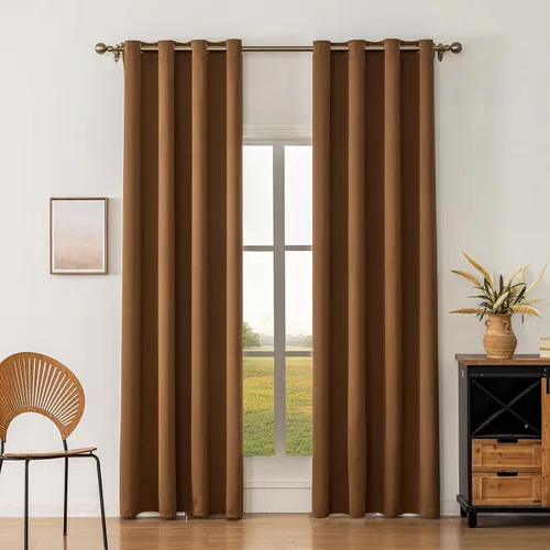 Vista 17 de Cortinas opacas con aislamiento térmico y ojales para dormitorio y sala de estar, 2 paneles, 52 pulgadas de ancho x 63 pulgadas de largo, textura