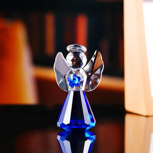 Vista 7 de YWHL Figura decorativa de ángel de cristal azul, estatua de guardián de cristal, regalo bonito de adorno de ángel para mujer