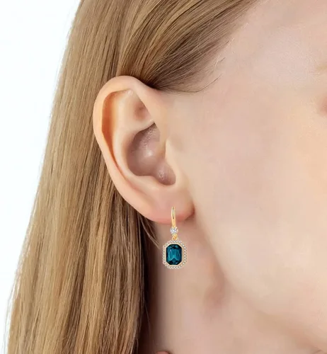 Vista 5 de Aretes colgantes octagonales con halo de cristal austriaco para mujer, chapados en oro rosa de 14 quilates, joyería hipoalergénica, regalos