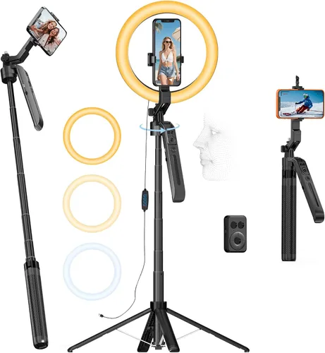 Vista 8 de Trípode de teléfono de 63 pulgadas con seguimiento automático de cara, rotación de 360° para selfie stick trípode para iPhone y cámara de acción