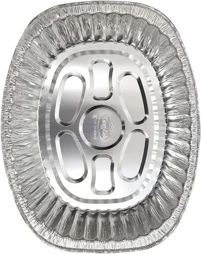 Vista 3 de Sartén ovalada desechable para asar pavos, extra grandes, papel de aluminio resistente, forma ovalada profunda para pollo, carne, pechuga, asado